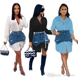 Womens Tracksuits Dress Suit New Fashion Personality Denim Combination Shirt Dresses Two Piece Set For Spring Summer