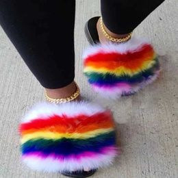 Sandals Girls Summer Must-haves Multicolour Plush Fur Beach Flip Flops Ladies Lovely Home Fluffy Slides Women Ry Sandals 230417