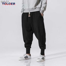 2023 New Baggy Drop-crotch Pants Casual Trousers Men Cotton Linen Harem Pants Solid Elastic Waist Streetwear Hip Hop Joggers L230520