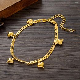 Link Bracelets 24K 21cm Gold Plated Charm Heart Shaped Anklet Ethiopia Africa India USA For Man Women Jewellery Wedding Party Gift