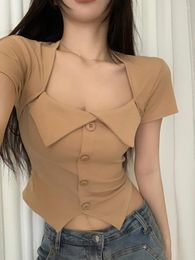 Women's T Shirts GkyocQ Summer Women Tshirts Short Sleeve Skinny Tees Solid Square Neck Slim Waist Tops Sexy Girl Korean Female Clothing