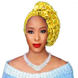 Ethnic Clothing African Head Wraps Nigerian Ruffles Turban Headtie With Beads For Women