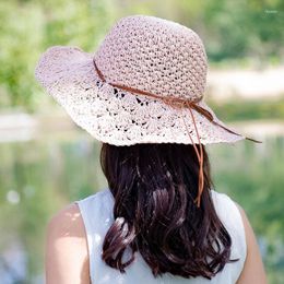 Wide Brim Hats 2023 Handmade Crochet Hollow Pineapple Flower Sunscreen Straw Hat Outdoor Big Sun Cap Foldable Beach