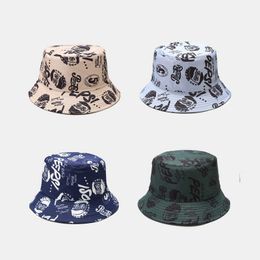 Wide Brim Hats 2022 Cotton Graffiti Printing Bucket Fisherman Outdoor Travel Sun Hat for Men and Women 11 G230603