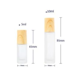 5ml 10ml Top Frosted Glass Roller Bottle Bamboo Wood Like Printing Essential Oil Sample Perfume Roll on Bottle Fragrance Vials Steel Ball