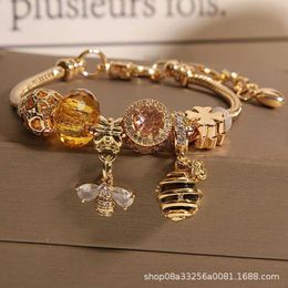Braccialetti con ciondoli Collane Pan Family Style Oro rosa Nido d'ape Regalo braccialetto amico studentessa di cristallo femminile