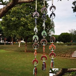 Pendants 7 Chakra Stones Healing Crystals Tree Of Life Wall Hanging Pendant Ornament Decoration For Good Luck Reiki Yoga Meditation Dh8Kc