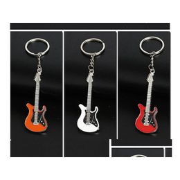 Keychains Lanyards Fashion Guitar Metal 6 Colour Keychain Cute Musical Car Key Ring Sier Color Pendant For Man Women Party Gift Dr Dhqq5