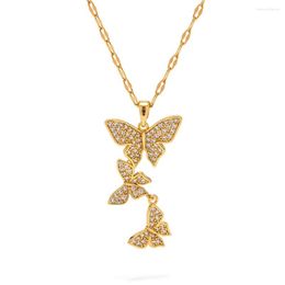 Pendant Necklaces Youthway Stainless Steel White Cubic Zirconia Three Butterflies Necklace Evening Party Jewelry