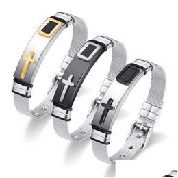 Bangle Gold Jesus Cross Bracelet Stainless Steel Pin Buckle Watch Bands Wristband Bracelets For Men Fashion Jewelry Drop Delivery Dhetu