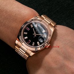 New II WATCH 41MM 218235 BLACK DIAMOND AND RUBY DIAL ROSE GOLD BAND Watch t Movement 904l Automatic Mens Bracelet waterproof Men's Watches