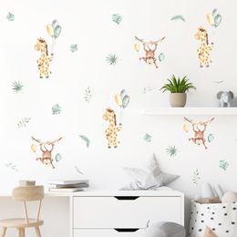 Cartoon Lion Giraffe Monkey Polka Dots Balloons Watercolour Wall Sticker Nursery Removable Vinyl Wall Decal Mural Kids Room Decor