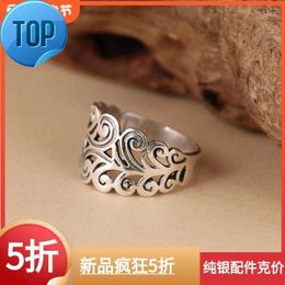 Cluster Rings Designer S925 Sterling Silver Thai-Silver Style Do Old Hollow Pattern Wide Edition Ring Index Finger