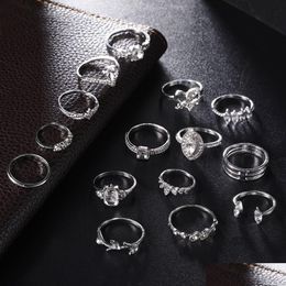 Cluster Rings Diamond Heart Crown Ring Sier Knuckle Jewellery Set Women Combination Stacking Midi Fashion Will And Sandy Drop Delivery Dhfbw