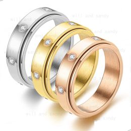 Band Rings Rotatable Stainless Steel Ring Zircon Reliever Anxiety For Women Men Fashion Jewellery Gift Drop Delivery Dhbwo