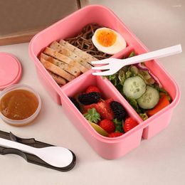 Dinnerware Sets Container Kitchen Supplies Lunch Box With Fork Spoon Sauce Cutlery Holder 3 Grids Grade Leakproof School Students