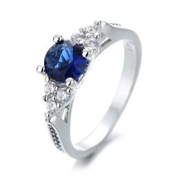 Band Rings Fashion Big Blue Stone Ring Charm Jewellery Women Cz Wedding Promise Engagement Ladies Accessories Gifts Drop Delivery Dhzv1