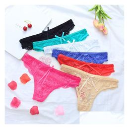 Women'S G-Strings Sexy Underwear Lace See Through G String Thong Panties Seamless Women Briefs Panty T Back Underpanty Lingerie Will Dhxuo