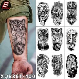 Temporary Tattoos Tattoo Sticker Forest Lion Tiger Bear Owl Waterproof Women Leopard Wolf Crown Body Art Arm Fake Tatoo Men 230606