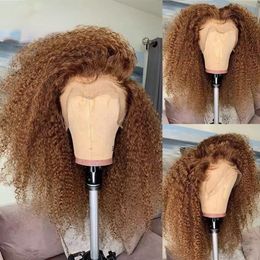 Mongolian Hair Brown Kinky Curly Lace Front Wig 13x4 HD Lace Frontal Wig Transparent Lace Afro Wig For African Women with Baby Hair