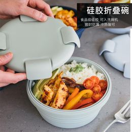 Dinnerware Sets Silicone Folding Lunch Box Travel Bowl Portable Instant Noodles Crisper Outdoor Picnic Bento