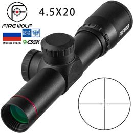 FIRE WOLF 4.5X20 Hunting Tactical Optical Sight with Flip Lens Cover, Airsoft ring solar panel, and Pocket Mirror