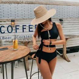 Women's Swimwear Cut Out Sexy One Piece Swimsuit Women White Black Belt One Shoulder Swimwear Solid Korean 2022 Beach Bathing Suits Female T230606