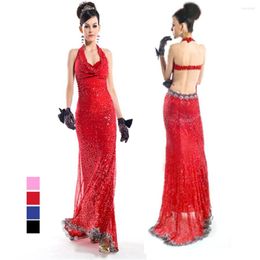 Casual Dresses Halter Neck Red Sequined Atmospheric Long Trailing Evening Dress Women Trumpet Sexy Stage Costumes