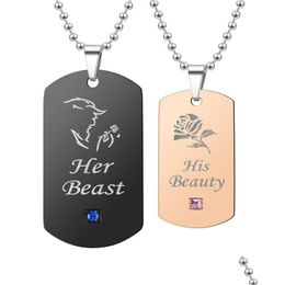 Pendant Necklaces Her Beast His Beauty Necklace Diamond Stainless Steel Couple For Women Men Fashion Jewellery Will And Sandy Drop Del Dhqcw