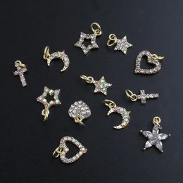 Nail Art Decorations 10Pcs Clear AB Hollow Dangle Golden Charms Piercing Jewelry With Diamond Pearl Designer Arts Hoop Pendants Ornament 8# 230606