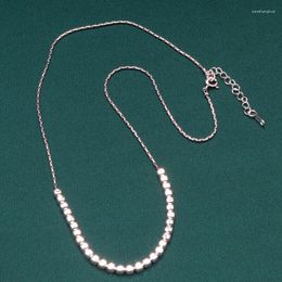 Chains Solid 925 Sterling Silver 3mm Square Beads With Round Link Chain Necklace 17.7"L