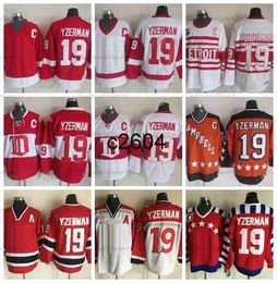 c2604 Mens Vintage 19 Steve Yzerman Hockey Jerseys 75th Anniversary Home Red Jersey Classic 1992 Nation Team 1984 Campbell Stitched C Patch M-XXXL