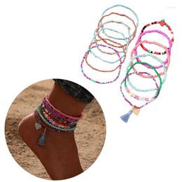 Anklets 12pcs/set Bohemian Colourful Beaded Beads For Women Summer Handmade Ankle Bracelet Foot Leg Beach Jewellery Gift T8DE