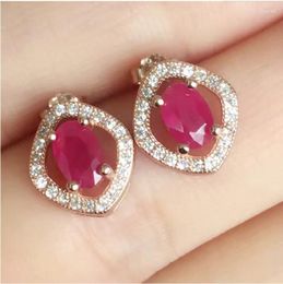 Stud Earrings Real Ruby Earring Natural 925 Sterling Silver 4 6mm