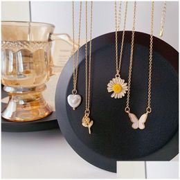 Pendant Necklaces Fashion And Small Fresh For Women Daisy Flower Metal Rose Necklace Butterfly Clavicle Chain Drop Delivery Jewellery P Dhchl