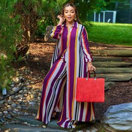 Ethnic Clothing MD African Striped Print Two PCS Set Clothes Women Shirt Dress Pants Suit 2023 Spring Tops Trouser Outfits Robe Africaine