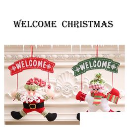 Christmas Decorations Welcome Santa Snowman Porch Hangs Cartoon Figures Door Hang Wreath Fextive Home Decor Drop Ship Delivery Garde Dhkhb