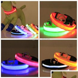 Dog Collars Leashes Led Flash Pet Adjustable Night Safety Light Leash Puppy Dogs Home Pets Supplies Drop Delivery Garden Dhw3Y