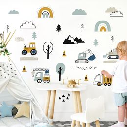 Cartoon Cute Hand Drawn Cars Cargo Truck Watercolour Wall Sticker for Kids Room Wall Decals Playroom kindergarten Nursery