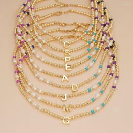 Chains YASTYT Jewellery Colourful Crystal Natural Freshwater Pearl Alphabet A-Z Beads Summer Choker Gold Chain Boho Necklace