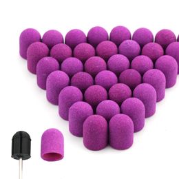 Nail Art Equipment 20pcs 10151319 Purple Sanding Caps With Rubber Gel Remover Cutter Drill Bits Pedicure Cuticle Tools Accessories 230606