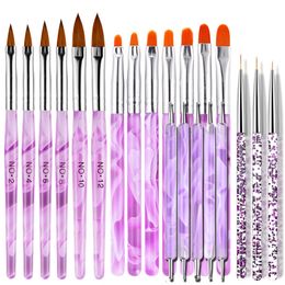 Nail Brushes 21Pcs Art Set Kit Pink Acrylic Marble UV Gel Pens 2Ways Dotting Fine Liner Details Brush 230606