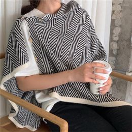 Women's Knits Korean Fashion Winter Irregular Shawl Poncho Women Single Breasted Knitted Sweater Designer Pullover Pull Femme Tops