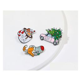Pins Brooches Christmas Coffee Cup Car Tree Enamel Pin Time Brooch Denim Jeans Shirt Bag Red Green Jewellery Gift For Friends Kids Dr Dh0Fa