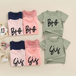 T-shirts Toddler Baby Girl Boy Sibling Matching Shirt Short Sleeve Letters Print T-Shirt Tops Sister Brother Outfit Clothes 230605