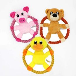 Funny Dogs And Cats Toys Cotton Rope Pets Dog Throw Toys Cartoon Duck Pig Shaped Small Medium Dogs Squeaker Chew Training Toy