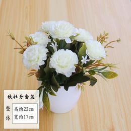 Decorative Flowers 17x22cm Artificial Peony Flower Bonsai Home Garden Balcony Bedroom Desktop White Potted Plants Party Decor Fake