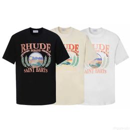 Shirts Rhude O-neck White Black Loose Tshirt Tee Men Women Eurocode Oversize Apricot Cotton High Quality Printing Short-sleeved Euro