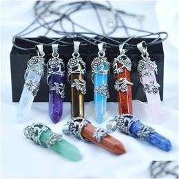 Pendant Necklaces Flower Charm Nature Stone Hexagon Prism Pendants Amethyst Opal Quartz Crystal Healing Fashion Jewellery For Women Me Dhvie