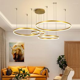 Chandeliers Nordic Ring Chandelier Lamps For Living Room Dining Bedroom Hanging Light Remote Control Dimming Round Lighting